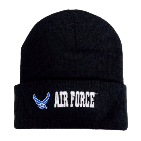 U.S. Air Force Emblem Black Cuffed Beanie Cap Hat NEW Fast Ship - Picture 1 of 5
